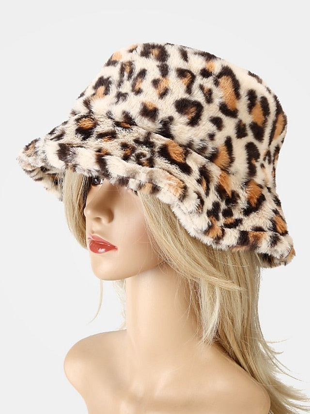 New Winter Bucket Hats Fluffy Fur Men Women Panama Hat Fashion Warm Fisherman Cap Multi Color Leopard Printed Hat - LuckyFash™