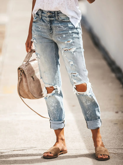Ripped Washed Denim Trousers - LuckyFash™