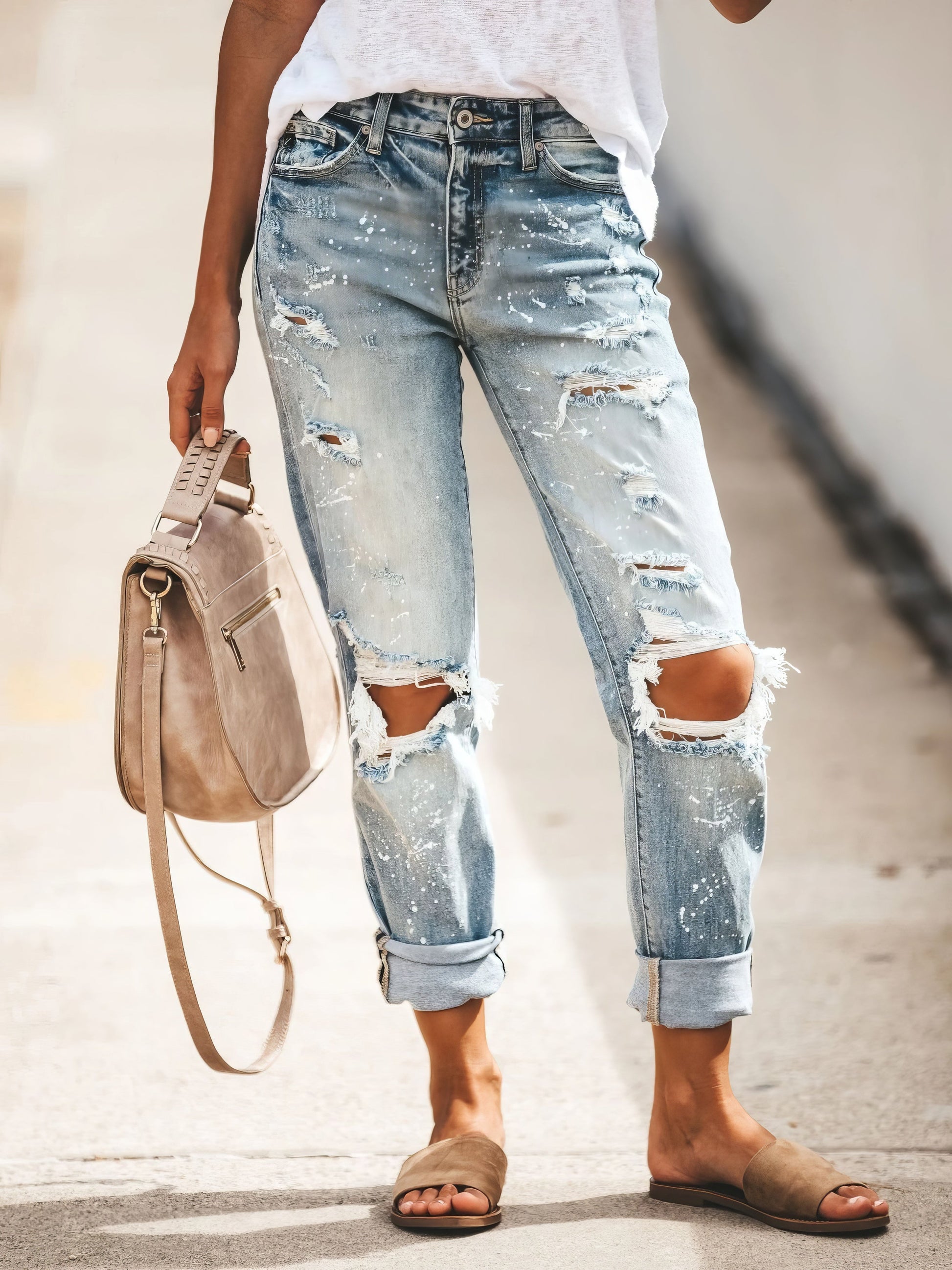 Ripped Washed Denim Trousers - LuckyFash™