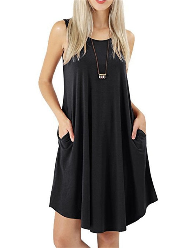 Women's Pajamas Nightgown Nighty Pjs Pure Color Comfort Soft Home Daily Cotton Crew Neck Sleeveless Pocket Spring Summer Blue Purple - LuckyFash™