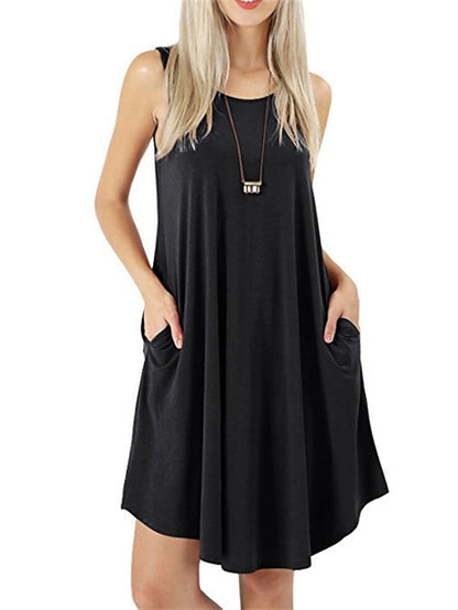 Women's Pajamas Nightgown Nighty Pjs Pure Color Comfort Soft Home Daily Cotton Crew Neck Sleeveless Pocket Spring Summer Blue Purple - LuckyFash™