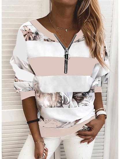 Women's Blouse Striped Color Block Daily Blouse Shirt Long Sleeve Print V Neck Loose Blue Pink Yellow S - LuckyFash™