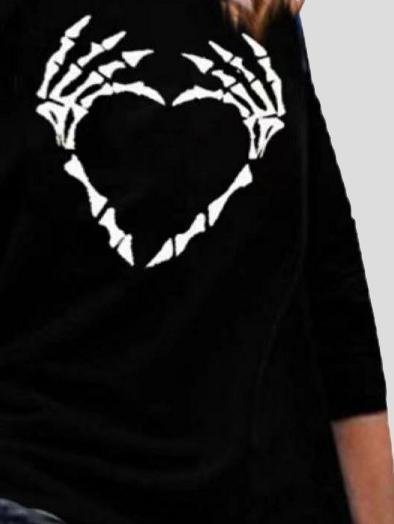 Round Neck Heart-Shaped Printing Long Sleeve Casual T-Shirt - LuckyFash™