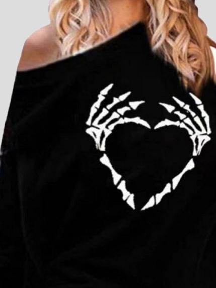 Round Neck Heart-Shaped Printing Long Sleeve Casual T-Shirt - LuckyFash™