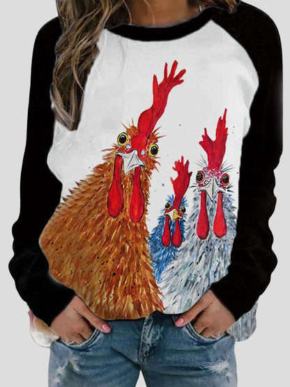 Round Neck Long Sleeve Animal Print Casual T-shirt - LuckyFash™