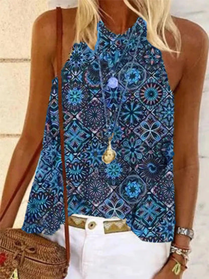 Round Neck Loose Print Off-shoulder Vest - LuckyFash™