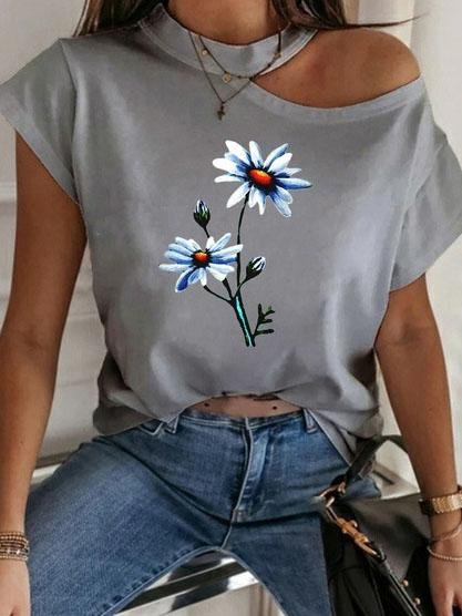 Round Neck Off-shoulder Casual T-shirt - LuckyFash™
