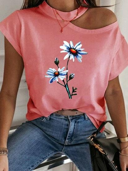 Round Neck Off-shoulder Casual T-shirt - LuckyFash™