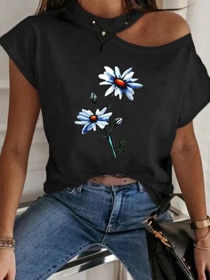 Round Neck Off-shoulder Casual T-shirt - LuckyFash™