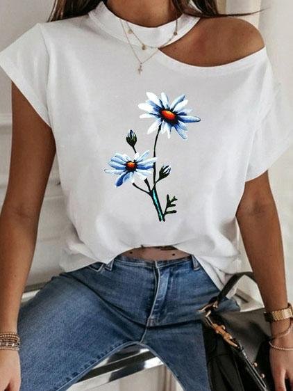 Round Neck Off-shoulder Casual T-shirt - LuckyFash™