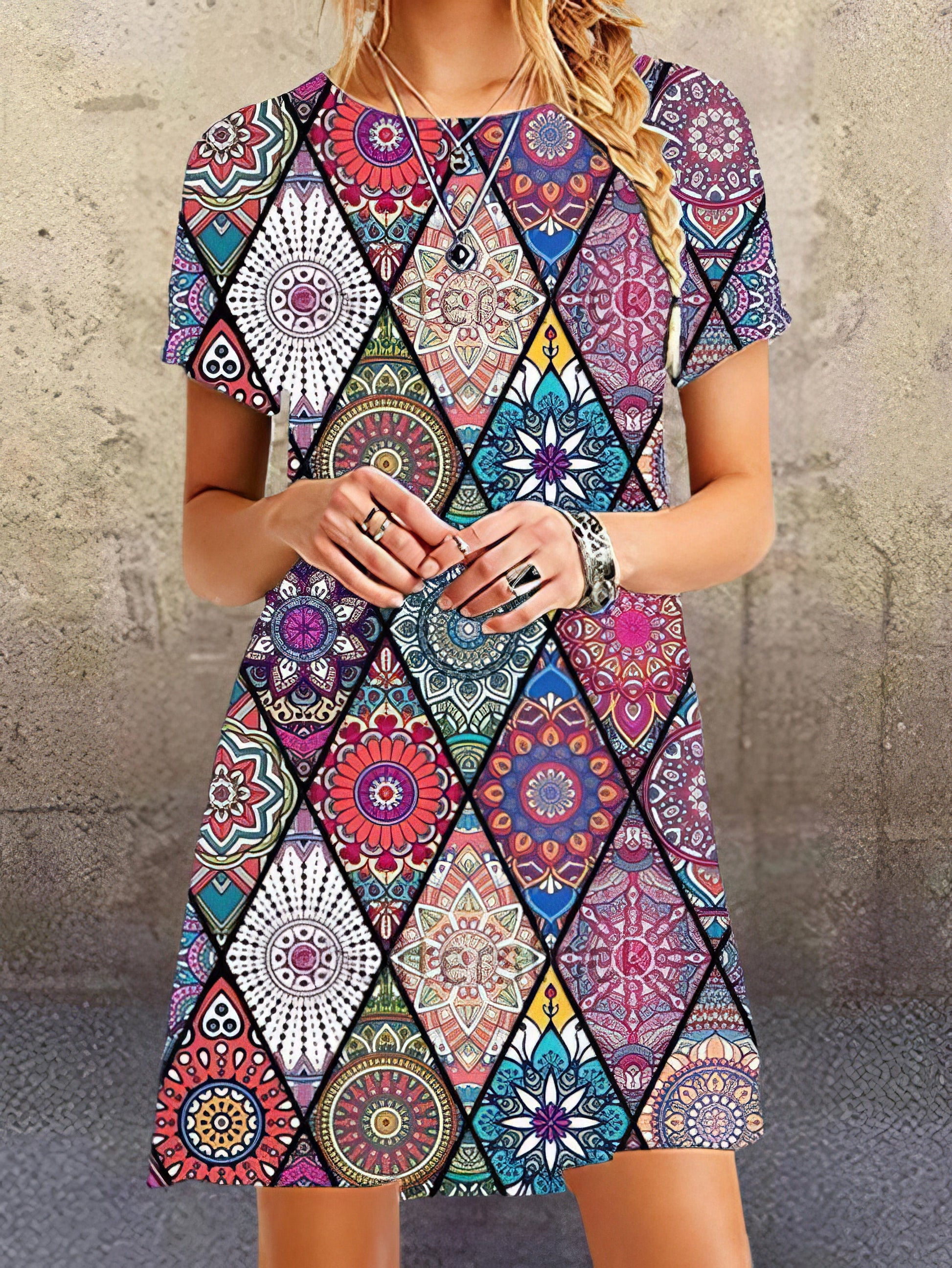 Round Neck Print Casual Dress - LuckyFash™