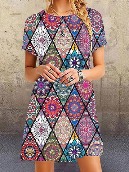 Round Neck Print Casual Dress - LuckyFash™