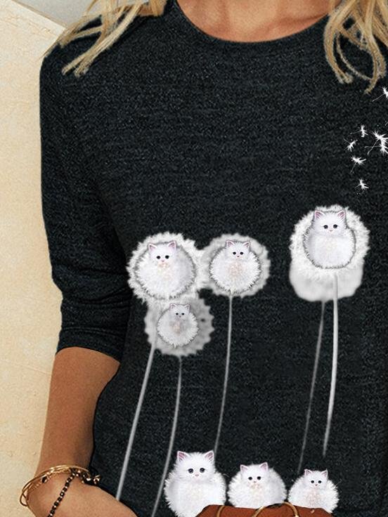 Round Neck Printed Long-sleeved Casual T-shirt - LuckyFash™