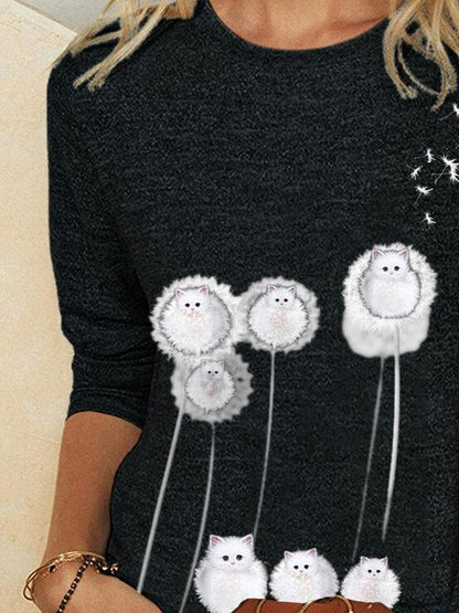 Round Neck Printed Long-sleeved Casual T-shirt - LuckyFash™
