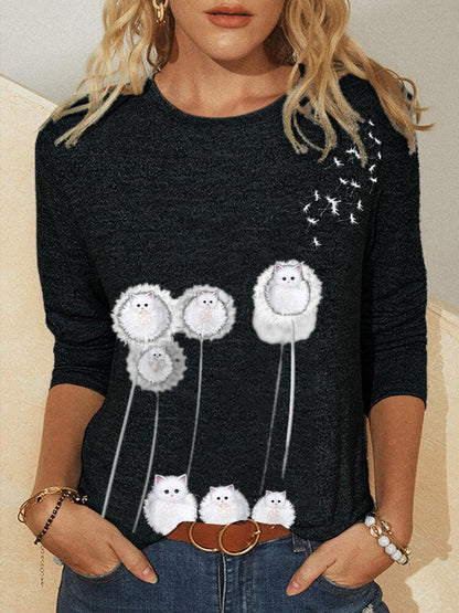 Round Neck Printed Long-sleeved Casual T-shirt - LuckyFash™