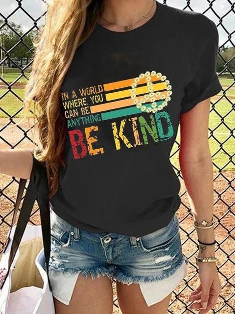 Round Neck Short Sleeve BEKIND Pattern T-Shirts - LuckyFash™