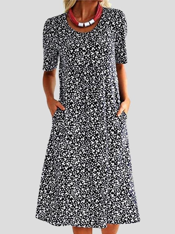 Round Neck Short Sleeve Floral Print Dress - LuckyFash™