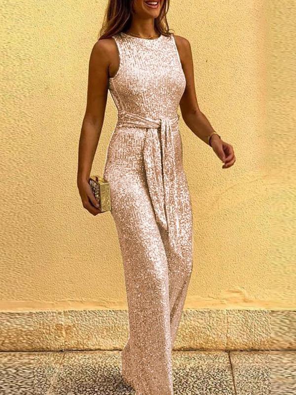 Round Neck Sleeveless Sequin Jumpsuit - LuckyFash™