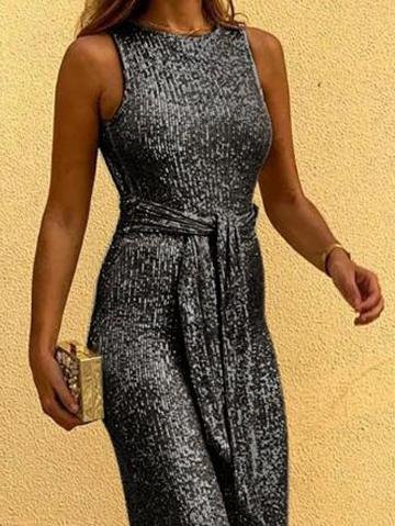 Round Neck Sleeveless Sequin Jumpsuit - LuckyFash™