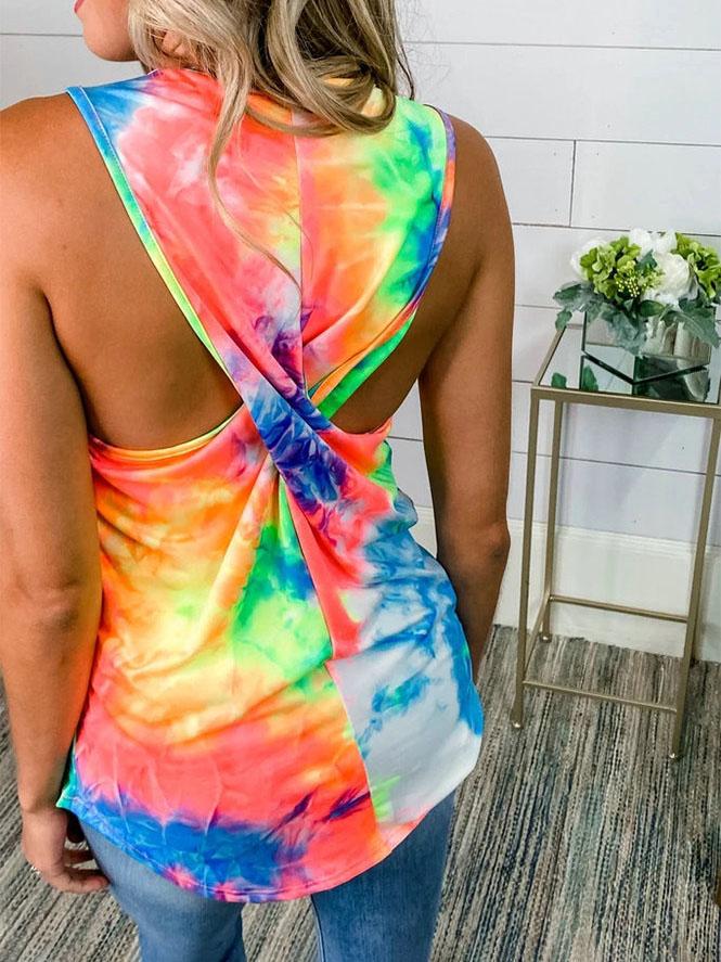 Round Neck Sleeveless Tie-dye Tank Top - LuckyFash™