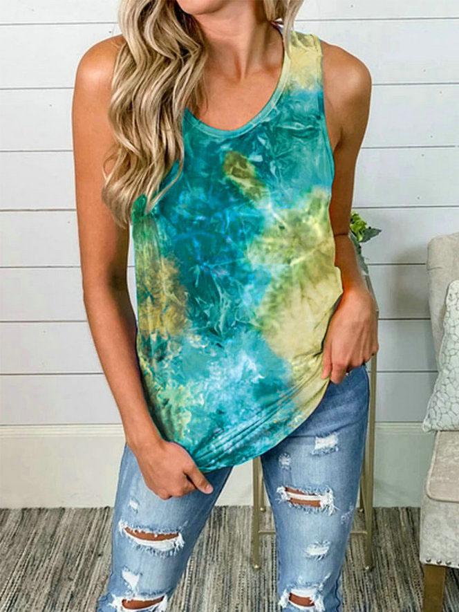 Round Neck Sleeveless Tie-dye Tank Top - LuckyFash™