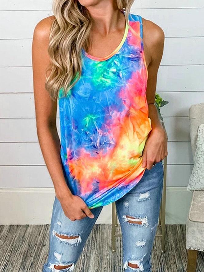 Round Neck Sleeveless Tie-dye Tank Top - LuckyFash™