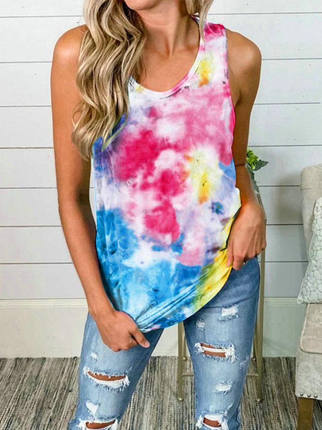 Round Neck Sleeveless Tie-dye Tank Top - LuckyFash™