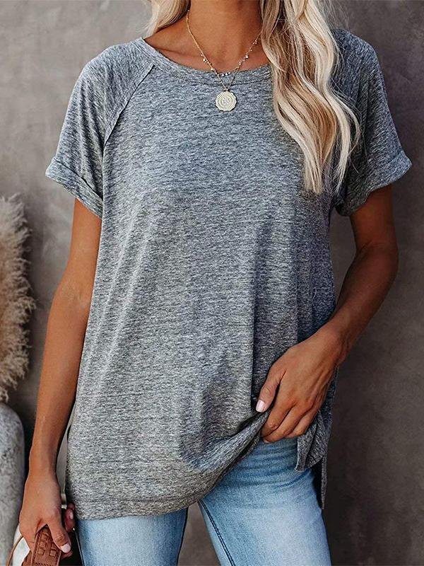 Round Neck Solid Loose Short Sleeve T-shirt - LuckyFash™