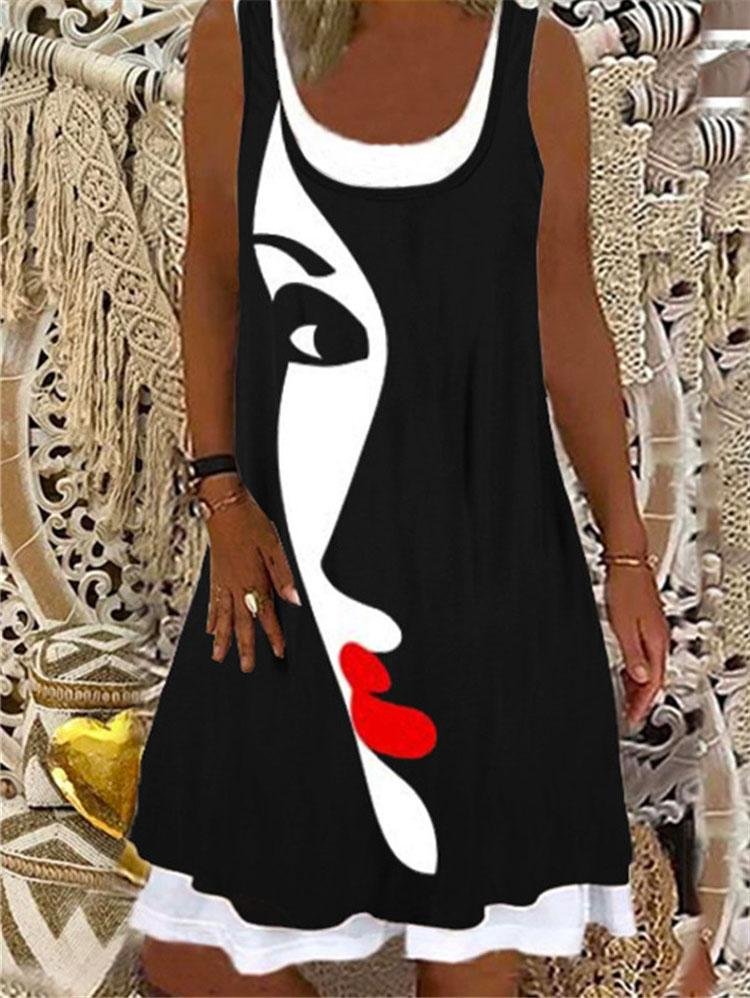 Round Neck Stitching Printed Loose Dress - LuckyFash™
