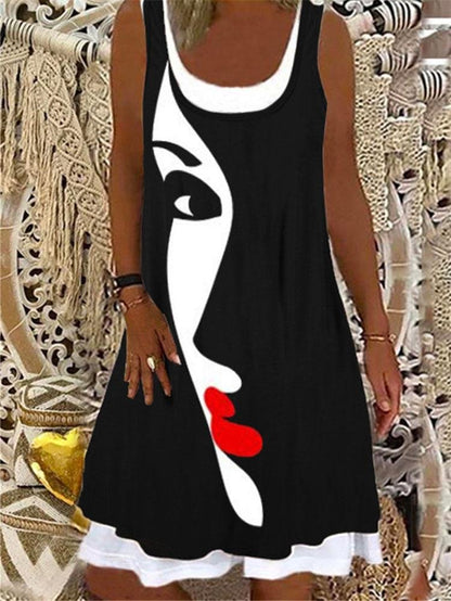 Round Neck Stitching Printed Loose Dress - LuckyFash™
