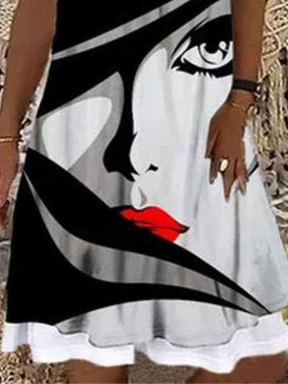 Round Neck Stitching Printed Loose Dress - LuckyFash™
