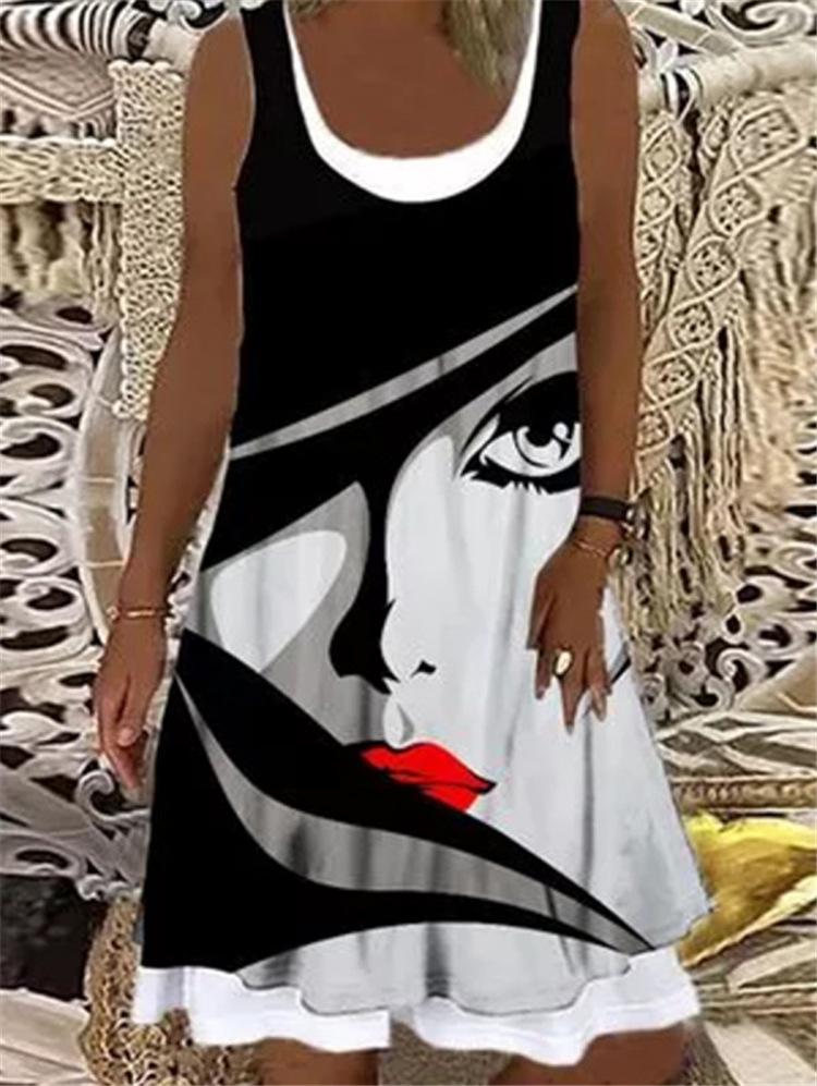 Round Neck Stitching Printed Loose Dress - LuckyFash™