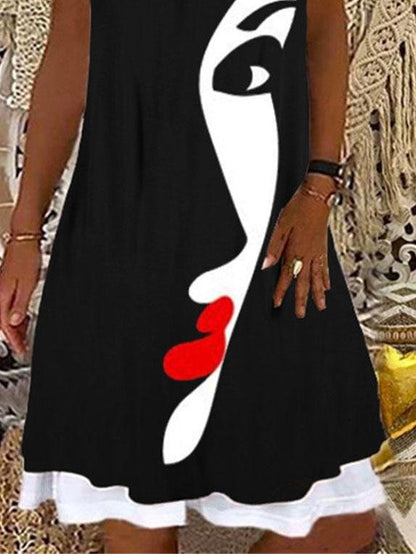 Round Neck Stitching Printed Loose Dress - LuckyFash™