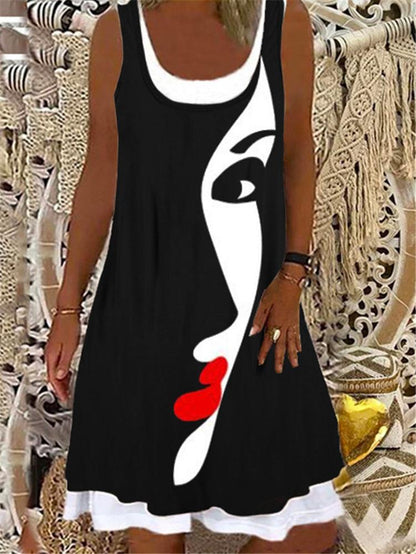 Round Neck Stitching Printed Loose Dress - LuckyFash™