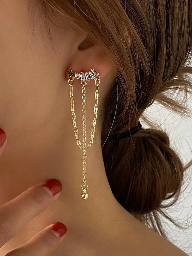 1 Pair Drop Earrings For Women's Birthday Gift Prom Alloy Tassel Fringe Star - LuckyFash™