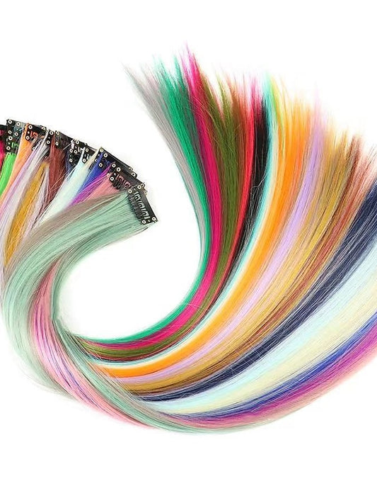 24 Pieces 20inch Colored Clip in Hair Extensions Rainbow Straight Highlight Hairpieces Multicoloured Hair Extension Clip In Hair Piece Hair Pad - LuckyFash™