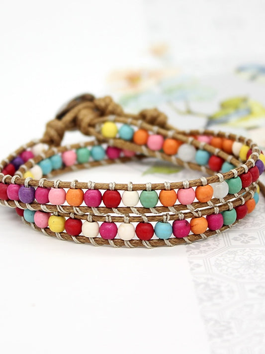 1 pc Multi-color stone wax thread braided women's multi-layer wound beaded bracelet ornaments - LuckyFash™