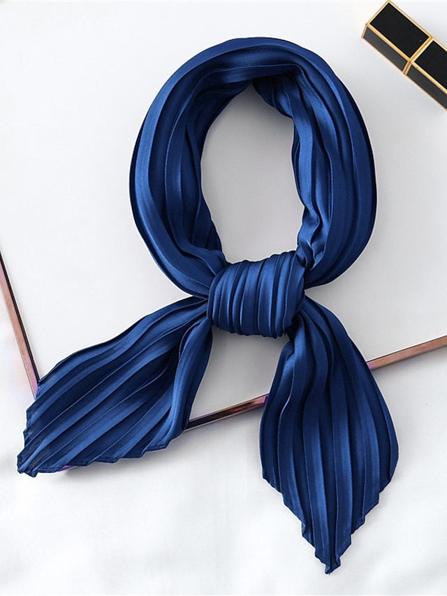 1 pcs New 70*70cm Fashion Women Silk Pleated Scarf Luxury Solid Neck Scarfs Foulard Femme Crinkle Hair Band Scarves Girl Neckerchief - LuckyFash™