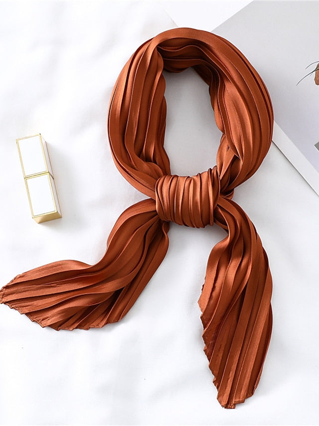 1 pcs New 70*70cm Fashion Women Silk Pleated Scarf Luxury Solid Neck Scarfs Foulard Femme Crinkle Hair Band Scarves Girl Neckerchief - LuckyFash™