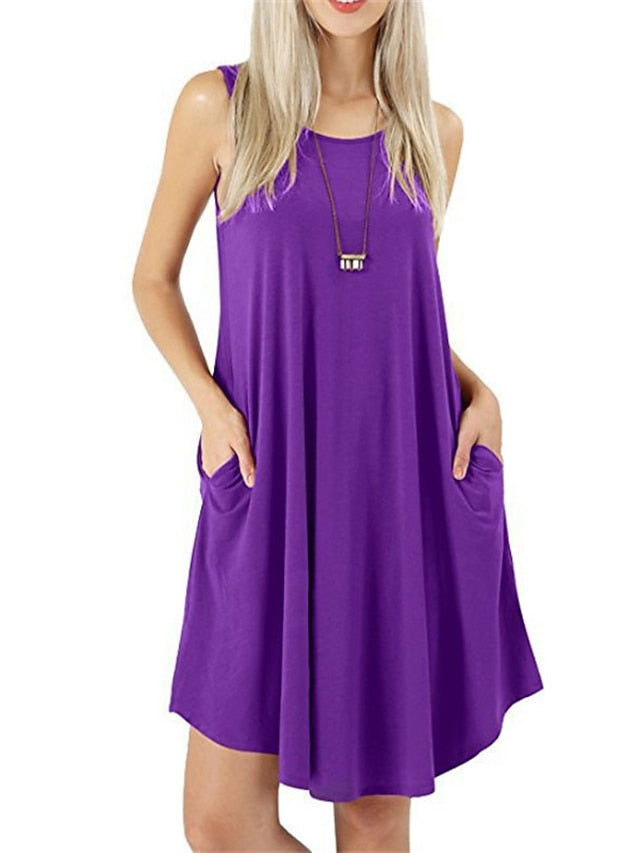 Women's Pajamas Nightgown Nighty Pjs Pure Color Comfort Soft Home Daily Cotton Crew Neck Sleeveless Pocket Spring Summer Blue Purple - LuckyFash™