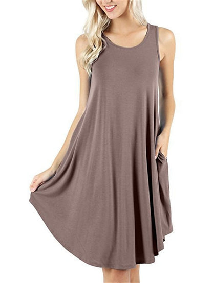 Women's Pajamas Nightgown Nighty Pjs Pure Color Comfort Soft Home Daily Cotton Crew Neck Sleeveless Pocket Spring Summer Blue Purple - LuckyFash™