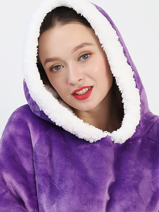 Oversized Wearable Blanket Flannel Thick Soft Warm Long Hoodie Blanket Big Hooded Sweatshirt Hoodie Blanket for Adults Women Girls Teenagers Teens Men Black for Women - LuckyFash™