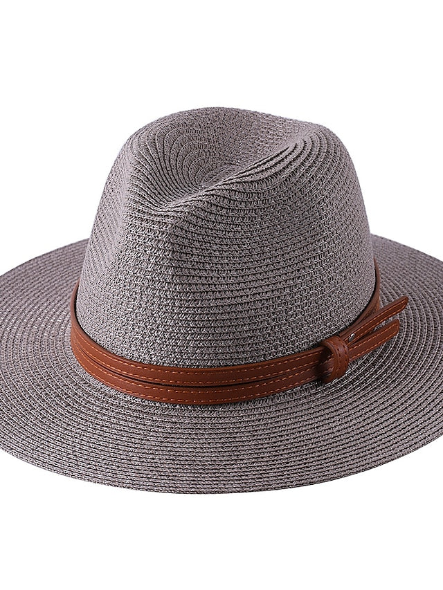 1pcs New Panama Soft Shaped Straw Hat Summer Women/Men Wide Brim Beach Sun Cap Uv Protection Fedora Hat Head Circumference 56-58cm - LuckyFash™