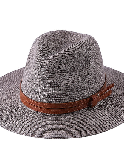 1pcs New Panama Soft Shaped Straw Hat Summer Women/Men Wide Brim Beach Sun Cap Uv Protection Fedora Hat Head Circumference 56-58cm - LuckyFash™