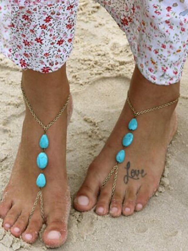 Ankle Bracelet Stylish Simple Women's Body Jewelry For Holiday Beach Classic Turquoise Alloy Gold 1pcs - LuckyFash™