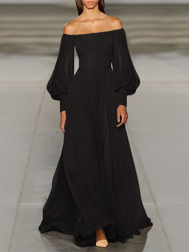Womenâ€˜s Prom Party Dress Swing Dress Long Dress Maxi Dress Green Black Purple Long Sleeve Pure Color Cold Shoulder Fall Autumn Off Shoulder Winter Dress Evening Party Loose Fit 2023 S M L XL - LuckyFash™