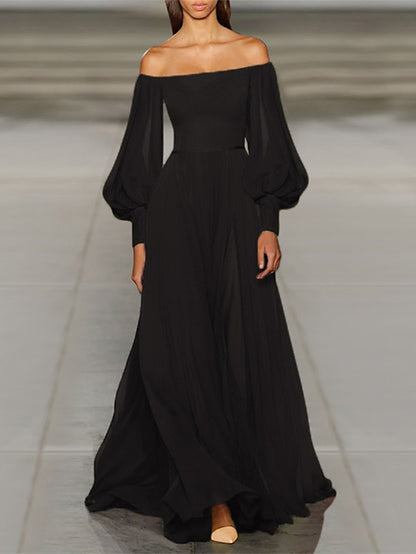 Womenâ€˜s Prom Party Dress Swing Dress Long Dress Maxi Dress Green Black Purple Long Sleeve Pure Color Cold Shoulder Fall Autumn Off Shoulder Winter Dress Evening Party Loose Fit 2023 S M L XL - LuckyFash™