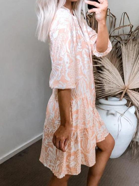 Shirt Collar Short Sleeve Printed Dress - LuckyFash™