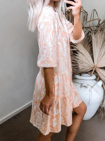 Shirt Collar Short Sleeve Printed Dress - LuckyFash™