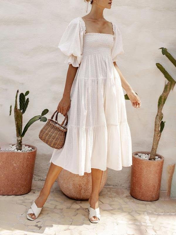 Short Sleeve High Waist Slim Jacquard Dress - LuckyFash™